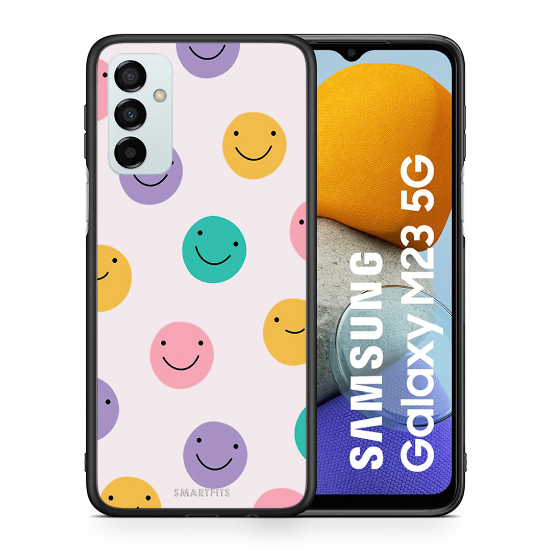 Θήκη Samsung M23 Smiley Faces από τη Smartfits με σχέδιο στο πίσω μέρος και μαύρο περίβλημα | Samsung M23 Smiley Faces case with colorful back and black bezels