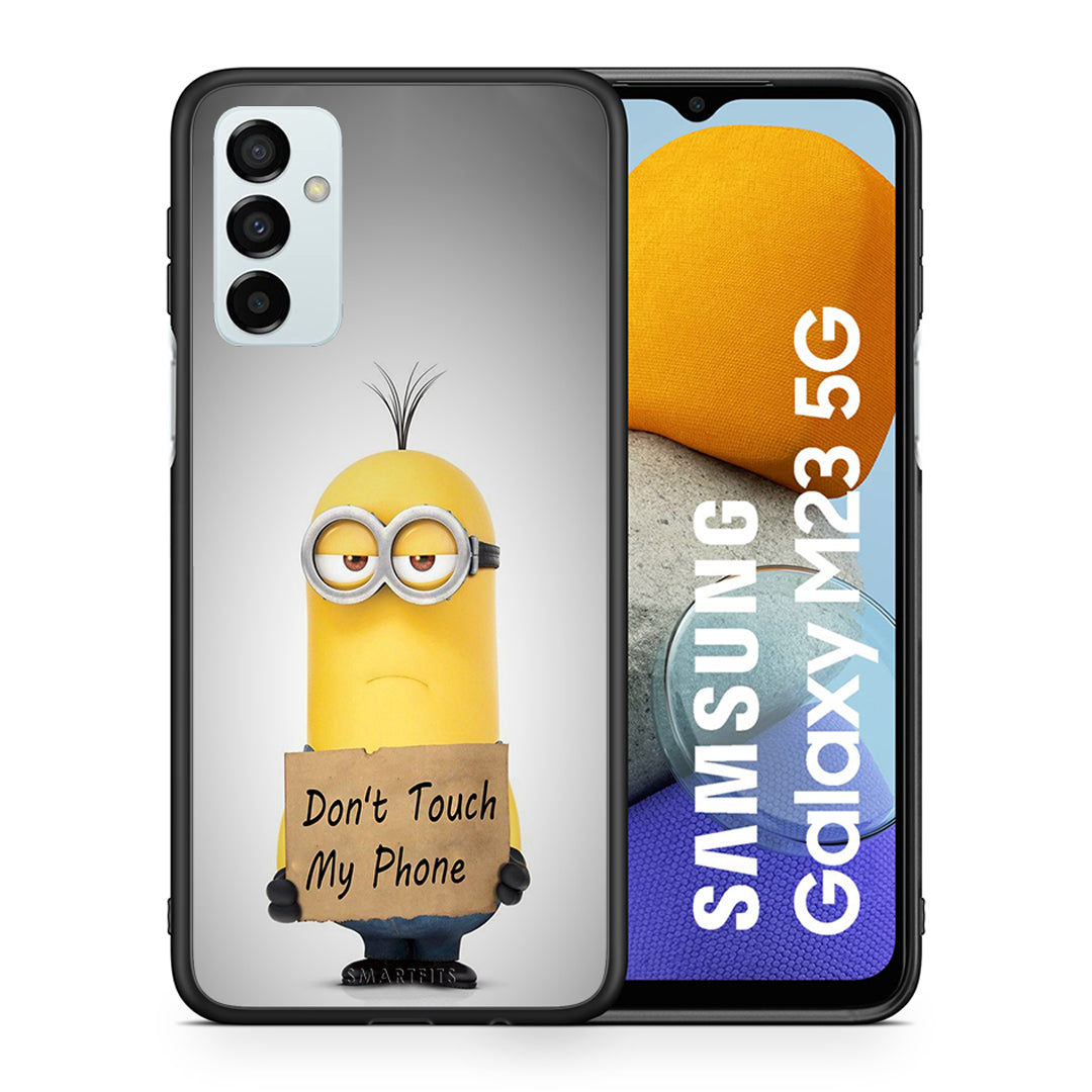 Θήκη Samsung M23 Minion Text από τη Smartfits με σχέδιο στο πίσω μέρος και μαύρο περίβλημα | Samsung M23 Minion Text case with colorful back and black bezels