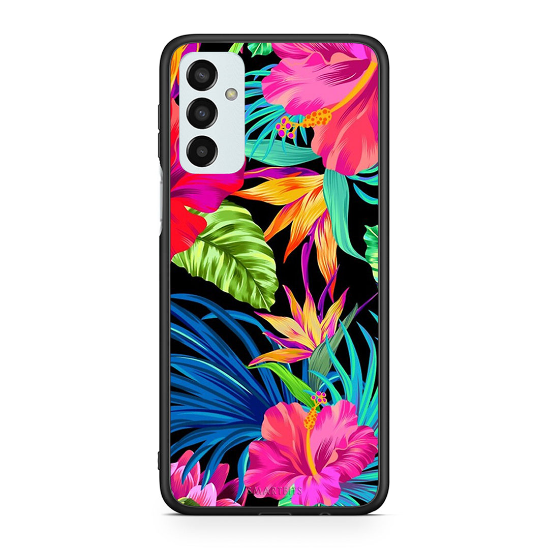 Samsung M23 Tropical Flowers θήκη από τη Smartfits με σχέδιο στο πίσω μέρος και μαύρο περίβλημα | Smartphone case with colorful back and black bezels by Smartfits