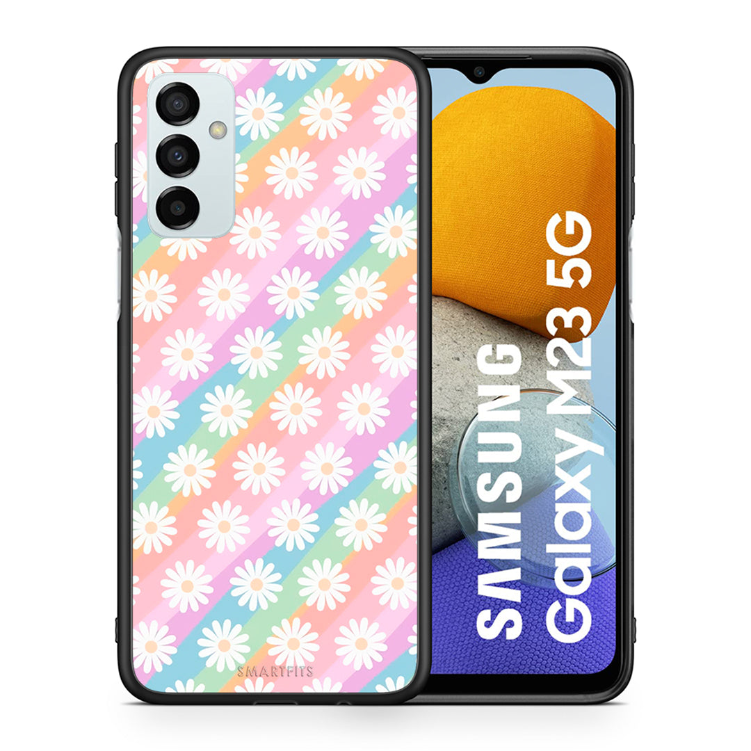 Θήκη Samsung M23 White Daisies από τη Smartfits με σχέδιο στο πίσω μέρος και μαύρο περίβλημα | Samsung M23 White Daisies case with colorful back and black bezels