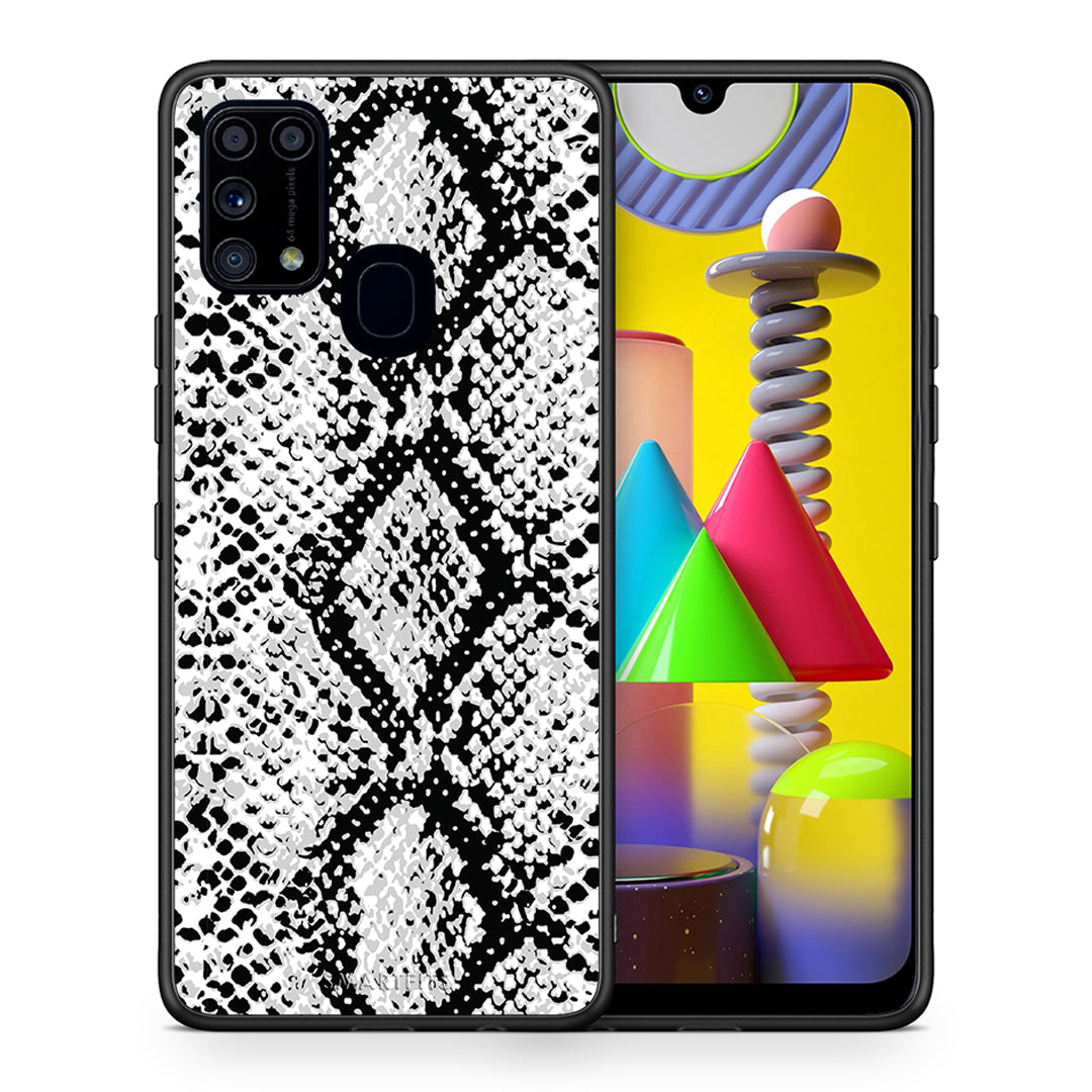 Θήκη Samsung M31 White Snake Animal από τη Smartfits με σχέδιο στο πίσω μέρος και μαύρο περίβλημα | Samsung M31 White Snake Animal case with colorful back and black bezels