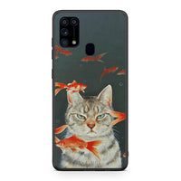 Thumbnail for Samsung M31 Cat Goldfish θήκη από τη Smartfits με σχέδιο στο πίσω μέρος και μαύρο περίβλημα | Smartphone case with colorful back and black bezels by Smartfits