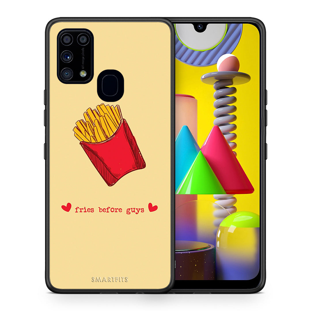 Θήκη Αγίου Βαλεντίνου Samsung M31 Fries Before Guys από τη Smartfits με σχέδιο στο πίσω μέρος και μαύρο περίβλημα | Samsung M31 Fries Before Guys case with colorful back and black bezels