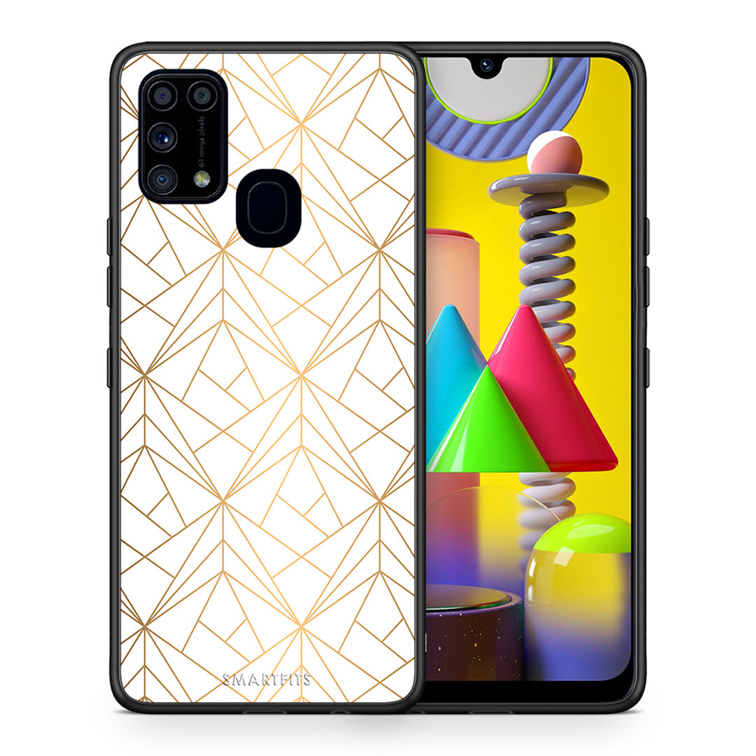 Θήκη Samsung M31 Luxury White Geometric από τη Smartfits με σχέδιο στο πίσω μέρος και μαύρο περίβλημα | Samsung M31 Luxury White Geometric case with colorful back and black bezels