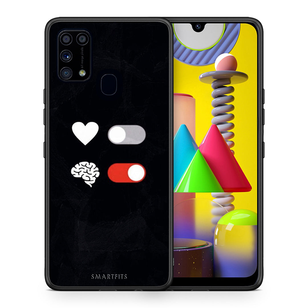 Θήκη Αγίου Βαλεντίνου Samsung M31 Heart Vs Brain από τη Smartfits με σχέδιο στο πίσω μέρος και μαύρο περίβλημα | Samsung M31 Heart Vs Brain case with colorful back and black bezels