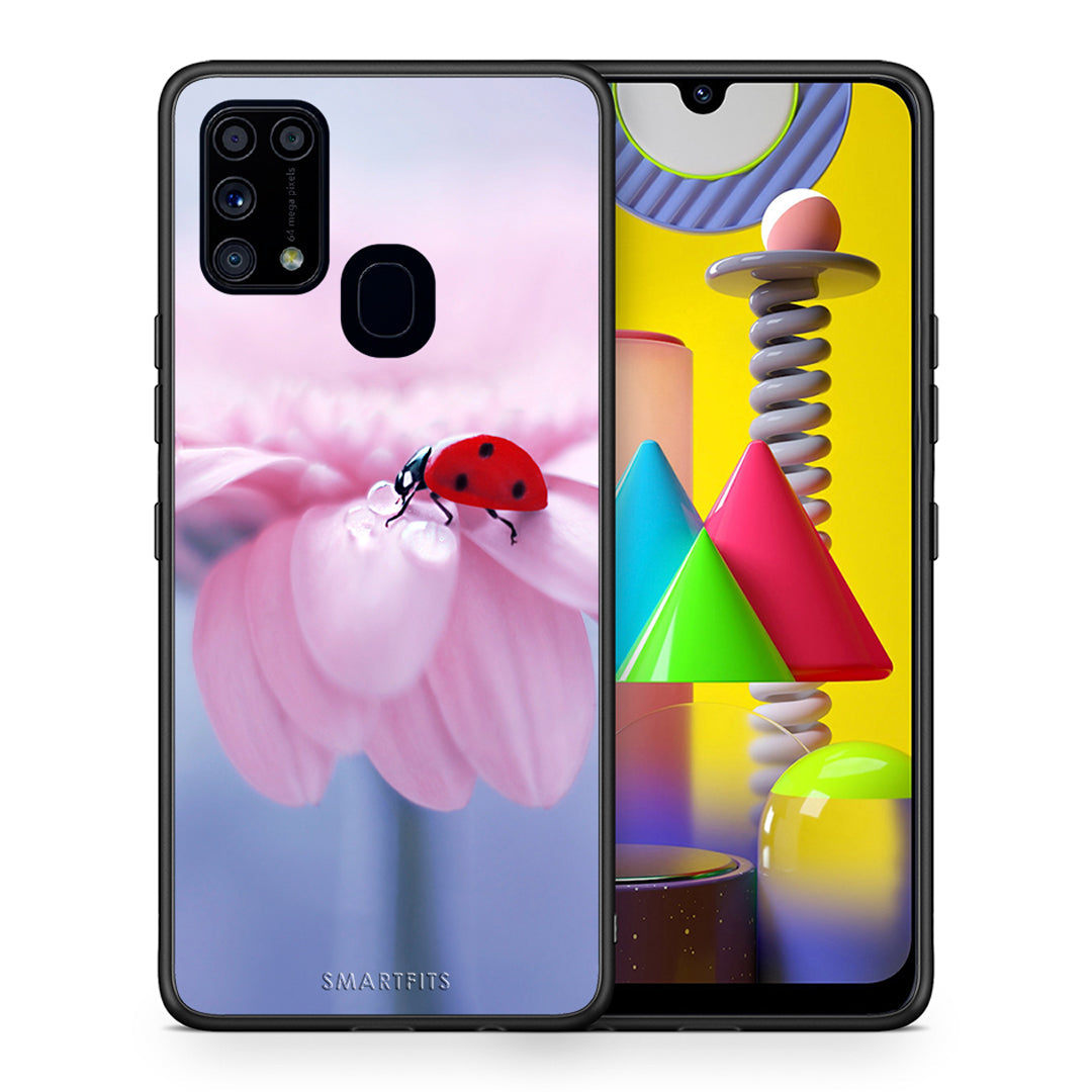 Θήκη Samsung M31 Ladybug Flower από τη Smartfits με σχέδιο στο πίσω μέρος και μαύρο περίβλημα | Samsung M31 Ladybug Flower case with colorful back and black bezels