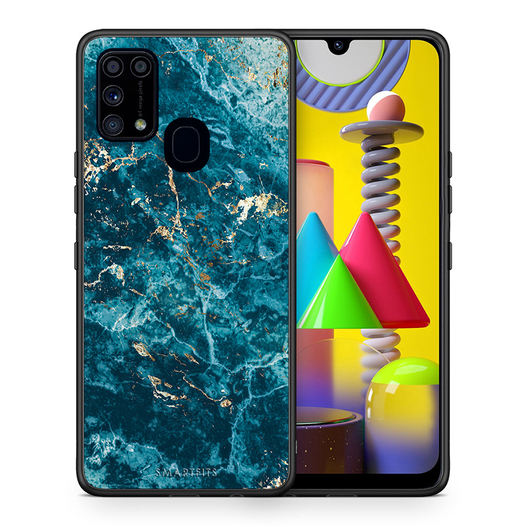 Θήκη Samsung M31 Marble Blue από τη Smartfits με σχέδιο στο πίσω μέρος και μαύρο περίβλημα | Samsung M31 Marble Blue case with colorful back and black bezels