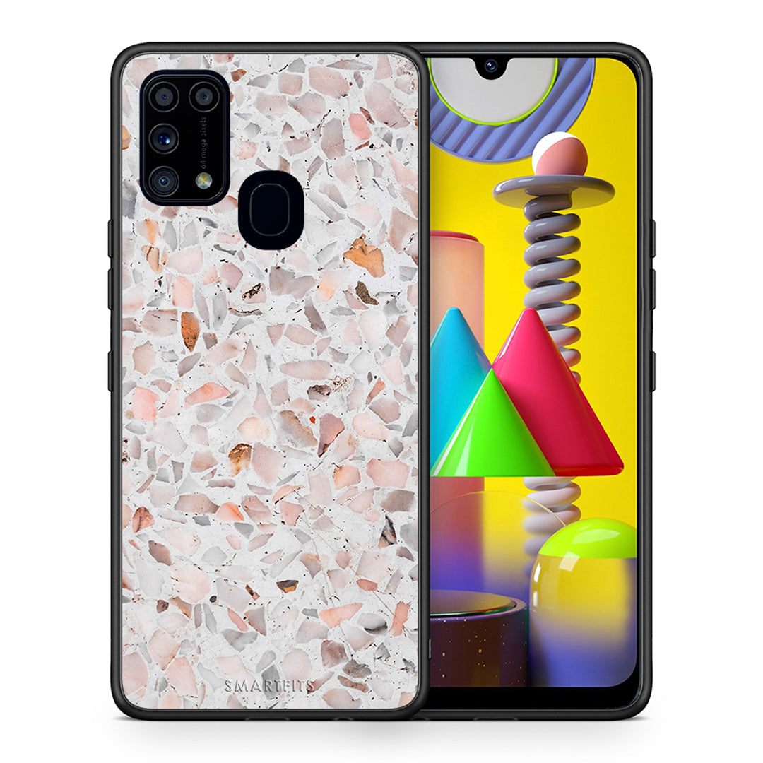 Θήκη Samsung M31 Marble Terrazzo από τη Smartfits με σχέδιο στο πίσω μέρος και μαύρο περίβλημα | Samsung M31 Marble Terrazzo case with colorful back and black bezels