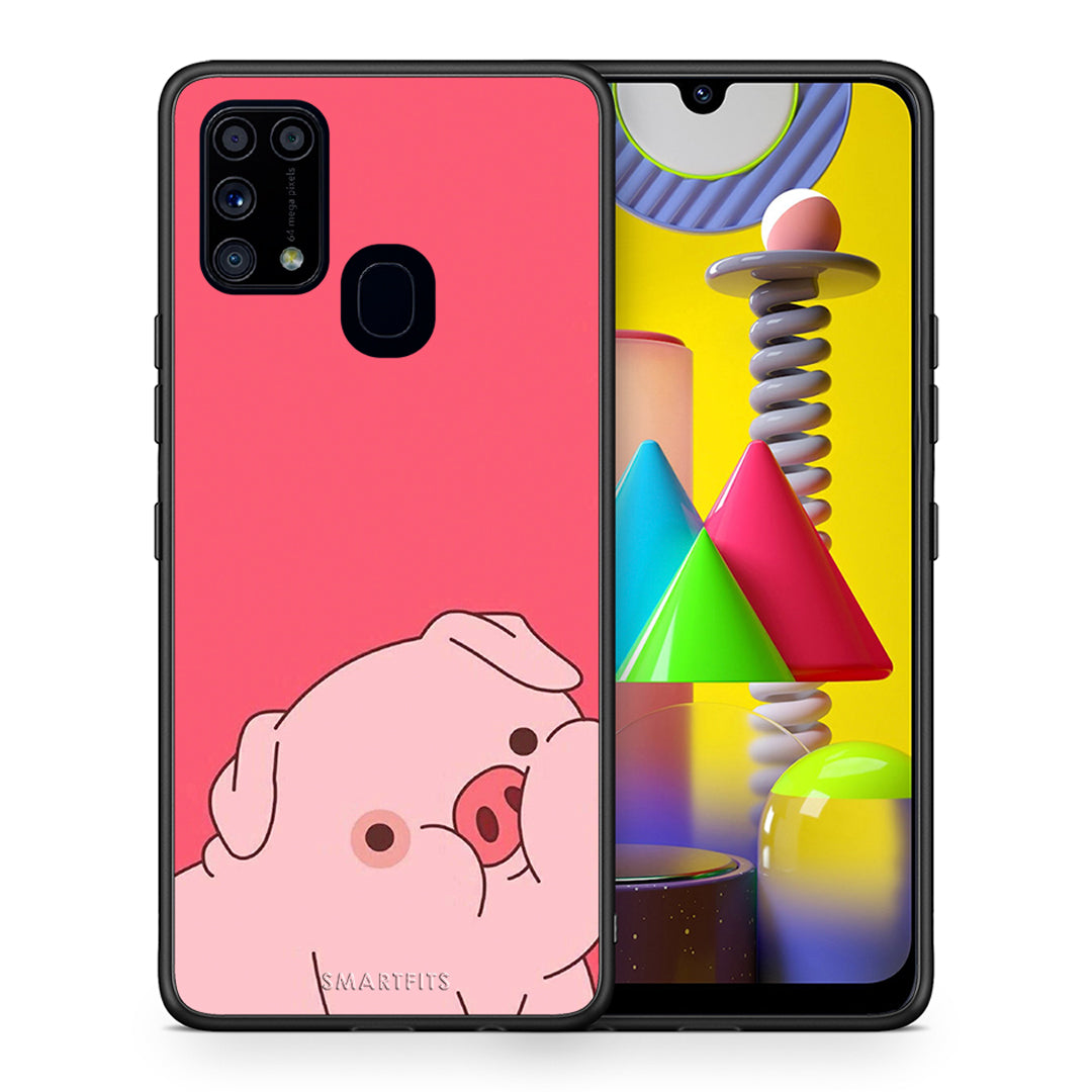 Θήκη Αγίου Βαλεντίνου Samsung M31 Pig Love 1 από τη Smartfits με σχέδιο στο πίσω μέρος και μαύρο περίβλημα | Samsung M31 Pig Love 1 case with colorful back and black bezels