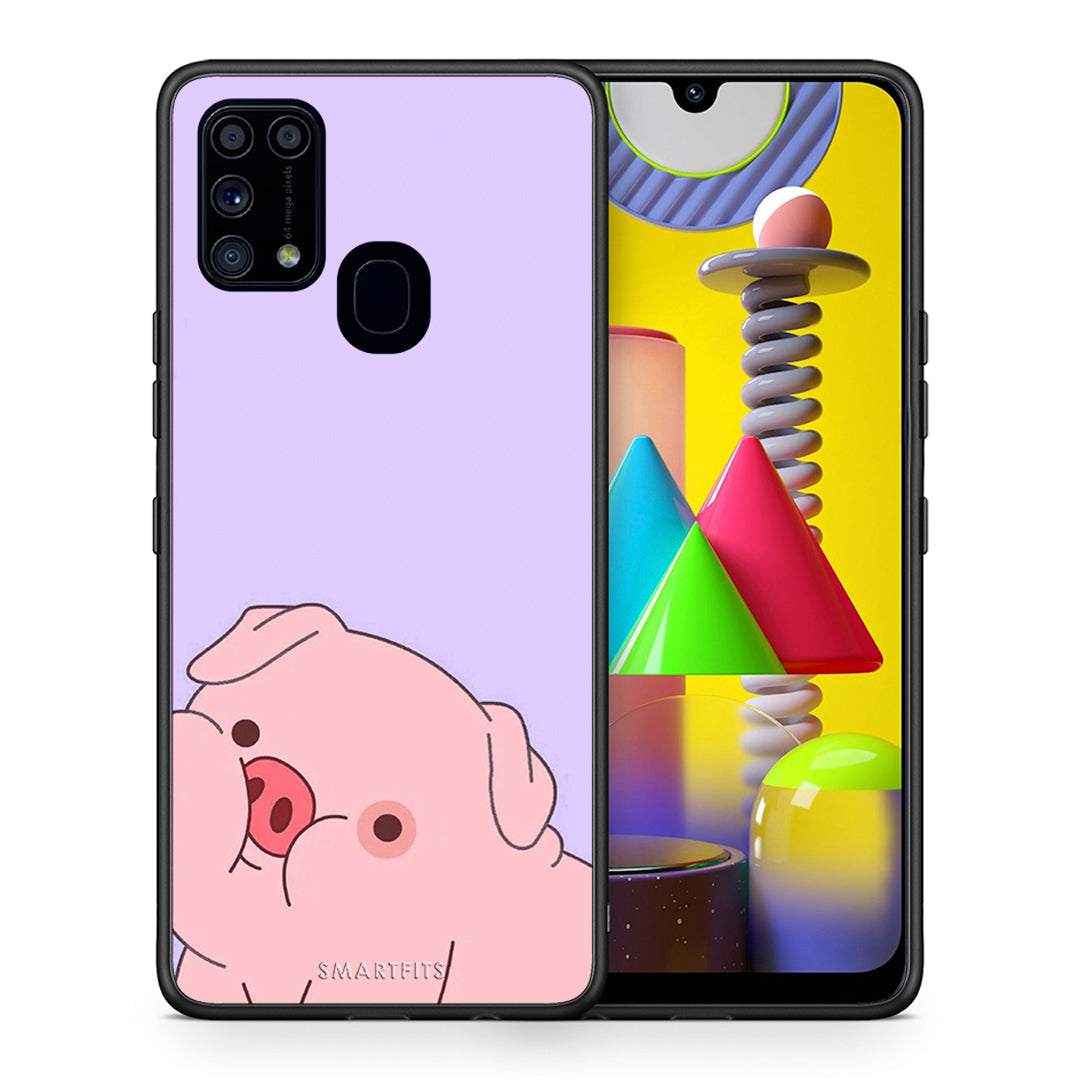 Θήκη Αγίου Βαλεντίνου Samsung M31 Pig Love 2 από τη Smartfits με σχέδιο στο πίσω μέρος και μαύρο περίβλημα | Samsung M31 Pig Love 2 case with colorful back and black bezels