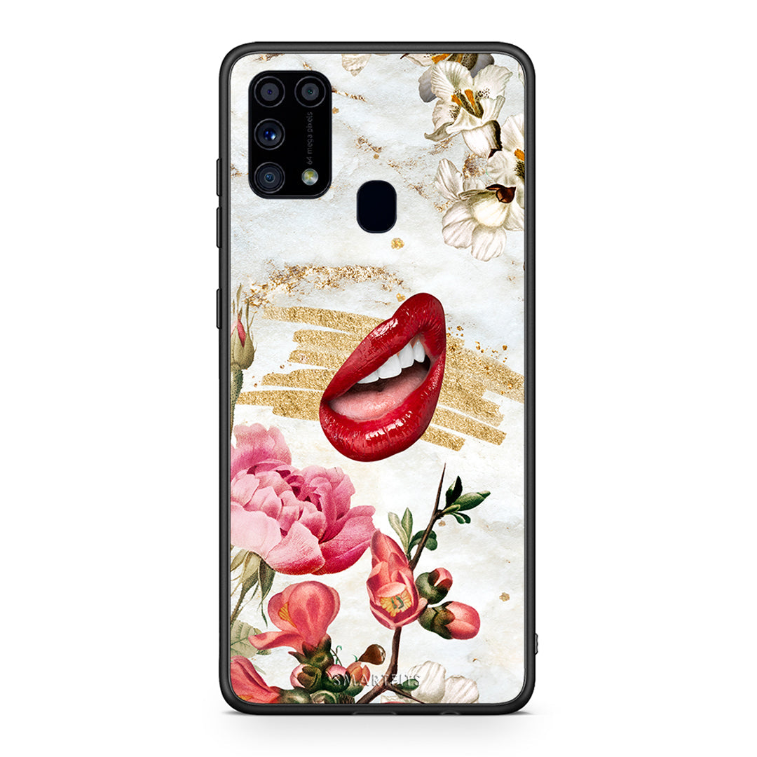 Samsung M31 Red Lips θήκη από τη Smartfits με σχέδιο στο πίσω μέρος και μαύρο περίβλημα | Smartphone case with colorful back and black bezels by Smartfits