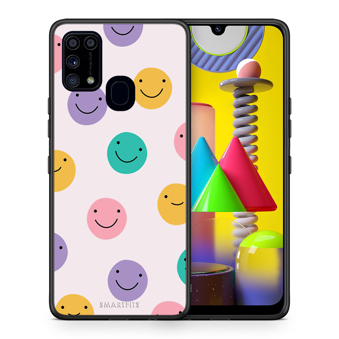 Θήκη Samsung M31 Smiley Faces από τη Smartfits με σχέδιο στο πίσω μέρος και μαύρο περίβλημα | Samsung M31 Smiley Faces case with colorful back and black bezels