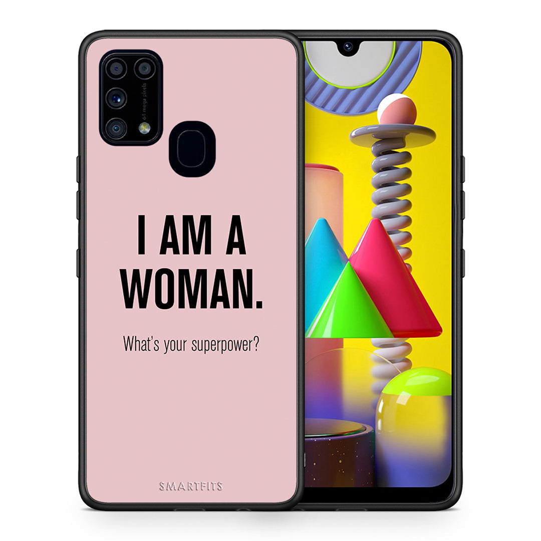 Θήκη Samsung M31 Superpower Woman από τη Smartfits με σχέδιο στο πίσω μέρος και μαύρο περίβλημα | Samsung M31 Superpower Woman case with colorful back and black bezels