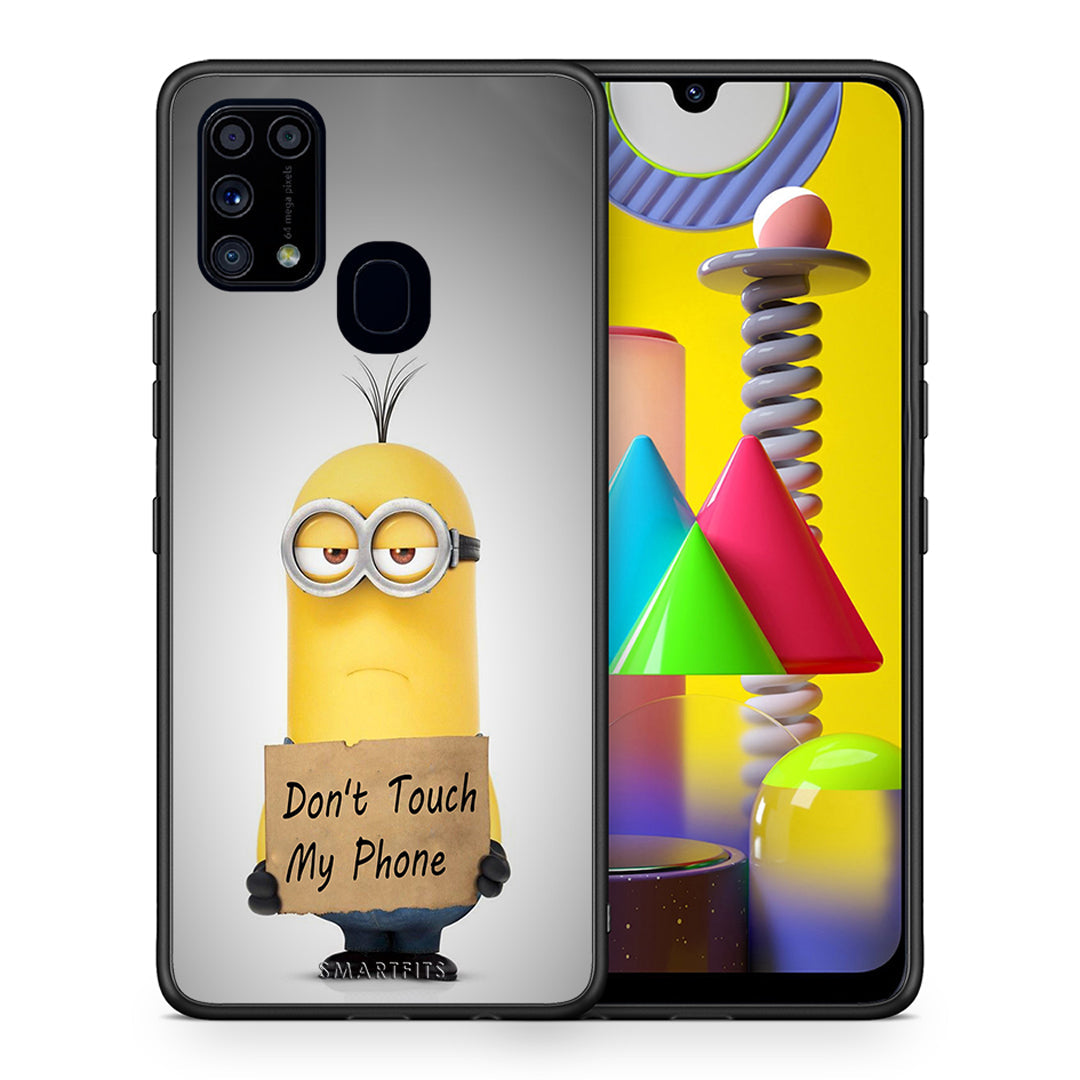 Θήκη Samsung M31 Minion Text από τη Smartfits με σχέδιο στο πίσω μέρος και μαύρο περίβλημα | Samsung M31 Minion Text case with colorful back and black bezels