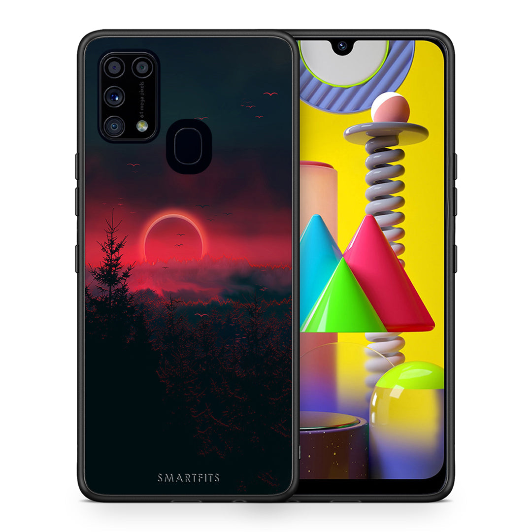 Θήκη Samsung M31 Sunset Tropic από τη Smartfits με σχέδιο στο πίσω μέρος και μαύρο περίβλημα | Samsung M31 Sunset Tropic case with colorful back and black bezels