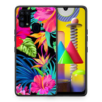 Thumbnail for Θήκη Samsung M31 Tropical Flowers από τη Smartfits με σχέδιο στο πίσω μέρος και μαύρο περίβλημα | Samsung M31 Tropical Flowers case with colorful back and black bezels