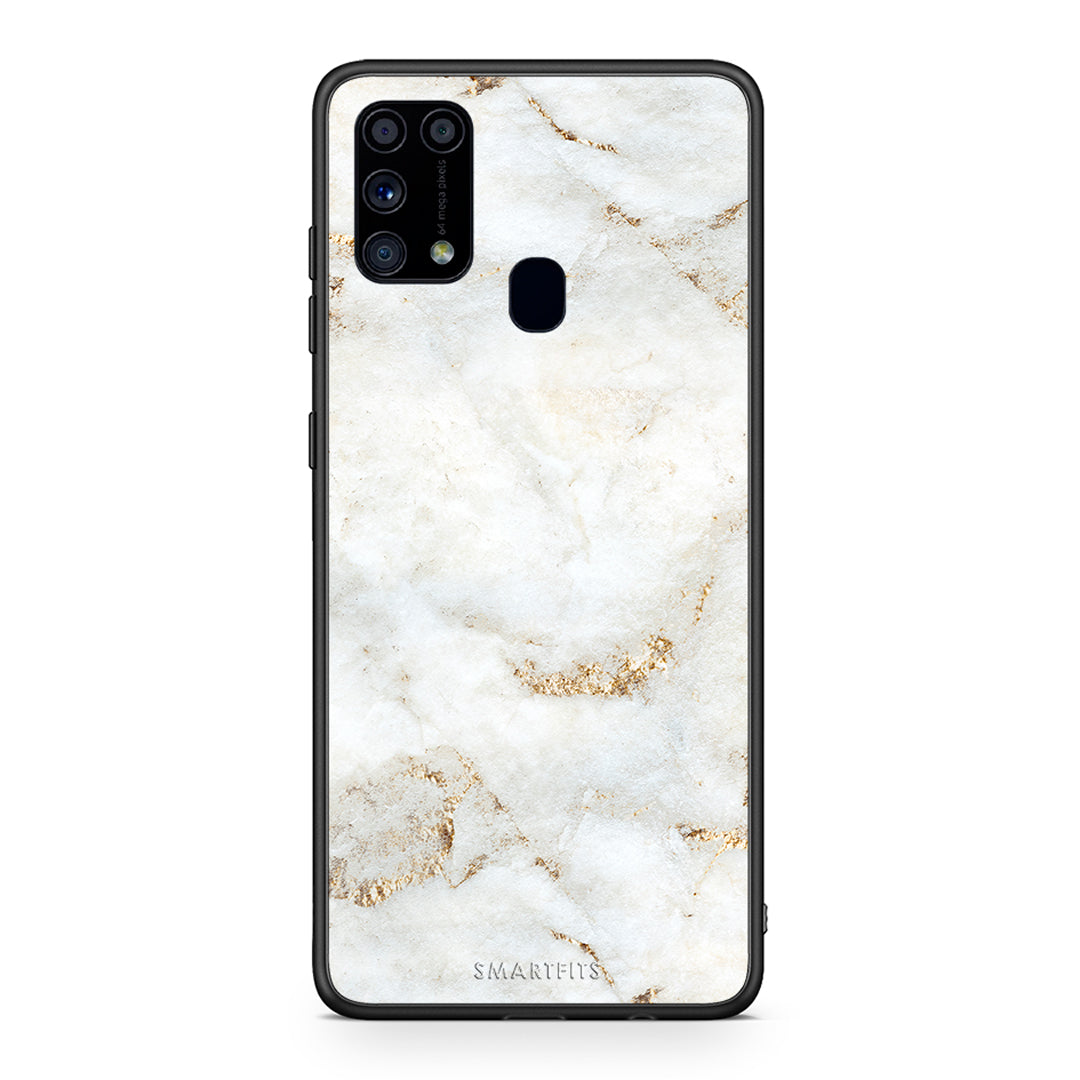 Samsung M31 White Gold Marble θήκη από τη Smartfits με σχέδιο στο πίσω μέρος και μαύρο περίβλημα | Smartphone case with colorful back and black bezels by Smartfits