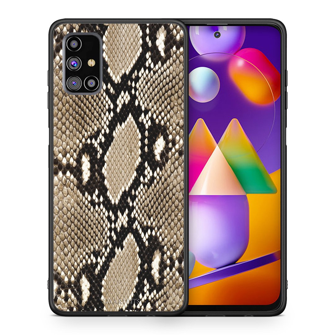 Θήκη Samsung M31s Fashion Snake Animal από τη Smartfits με σχέδιο στο πίσω μέρος και μαύρο περίβλημα | Samsung M31s Fashion Snake Animal case with colorful back and black bezels
