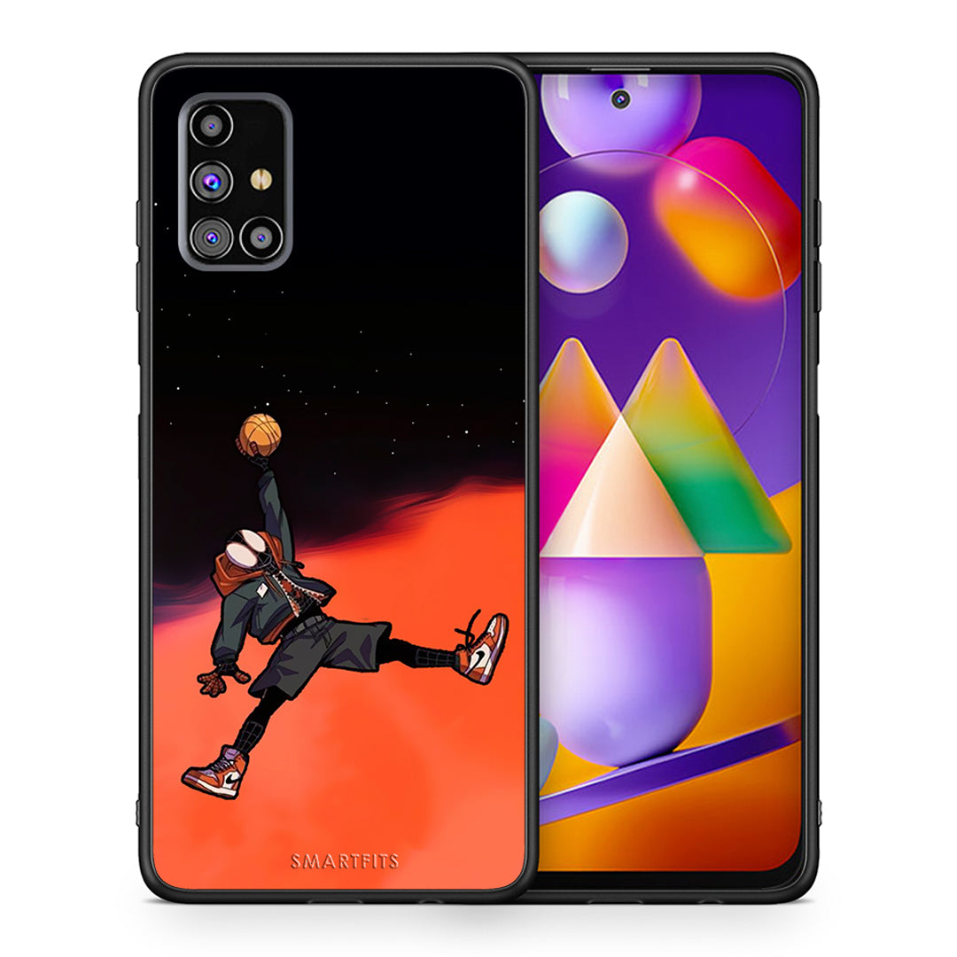 Θήκη Samsung M31s Basketball Hero από τη Smartfits με σχέδιο στο πίσω μέρος και μαύρο περίβλημα | Samsung M31s Basketball Hero case with colorful back and black bezels