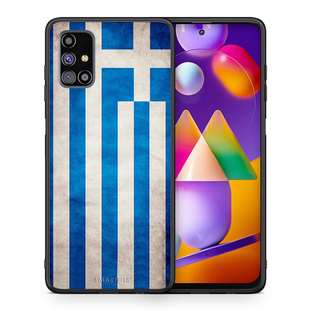 Θήκη Samsung M31s Greek Flag από τη Smartfits με σχέδιο στο πίσω μέρος και μαύρο περίβλημα | Samsung M31s Greek Flag case with colorful back and black bezels