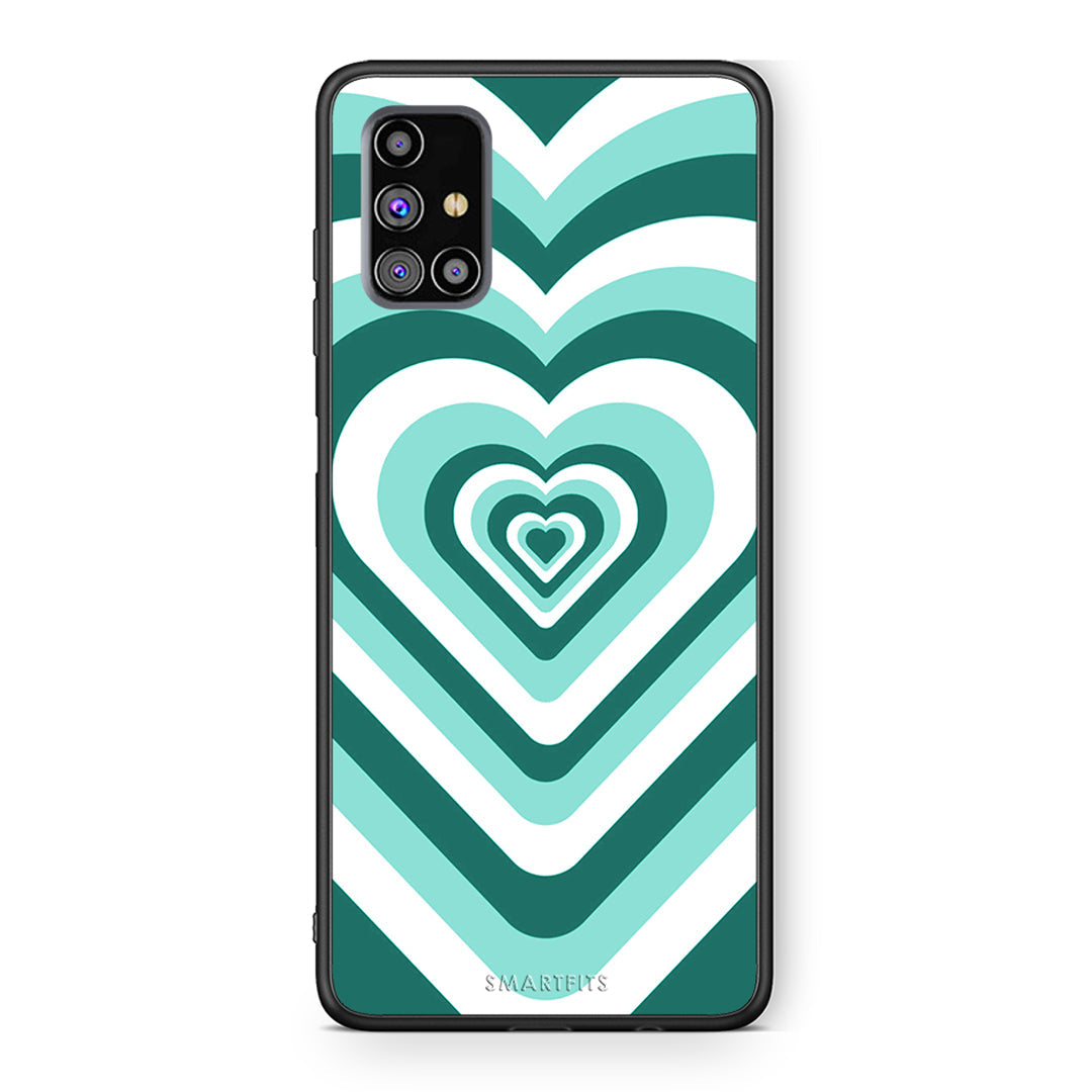 Samsung M31s Green Hearts θήκη από τη Smartfits με σχέδιο στο πίσω μέρος και μαύρο περίβλημα | Smartphone case with colorful back and black bezels by Smartfits