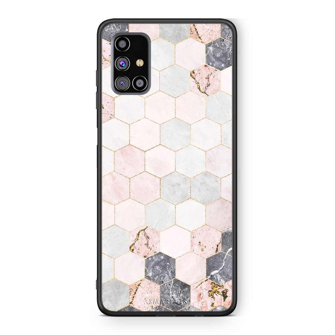 4 - Samsung M31s Hexagon Pink Marble case, cover, bumper