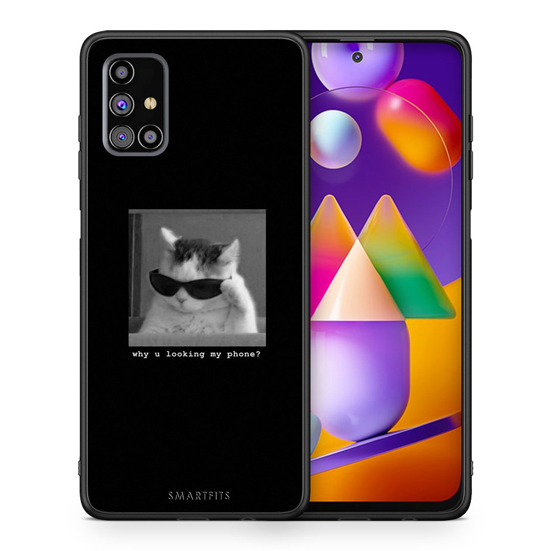 Θήκη Samsung M31s Meme Cat από τη Smartfits με σχέδιο στο πίσω μέρος και μαύρο περίβλημα | Samsung M31s Meme Cat case with colorful back and black bezels