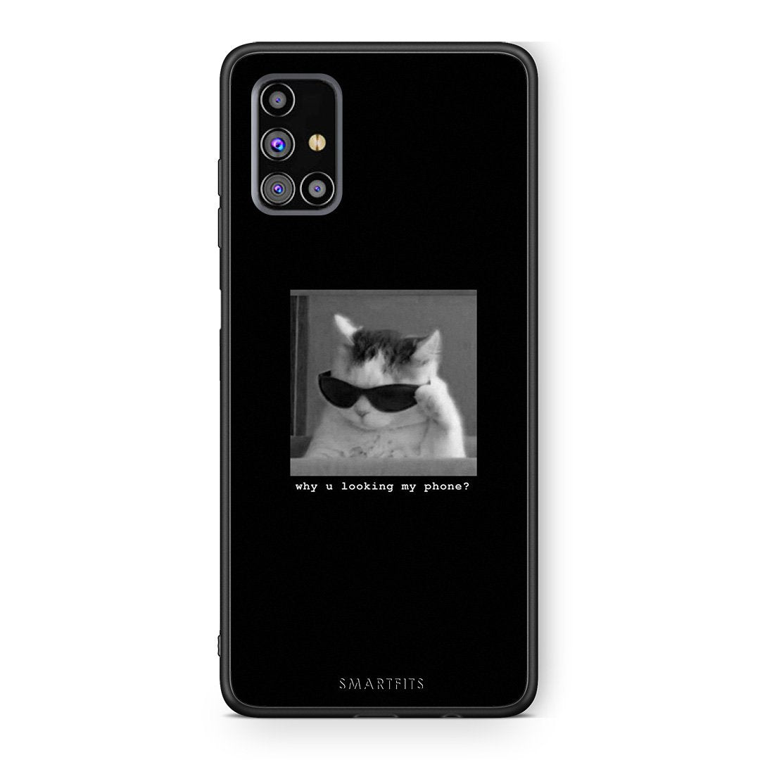Samsung M31s Meme Cat θήκη από τη Smartfits με σχέδιο στο πίσω μέρος και μαύρο περίβλημα | Smartphone case with colorful back and black bezels by Smartfits