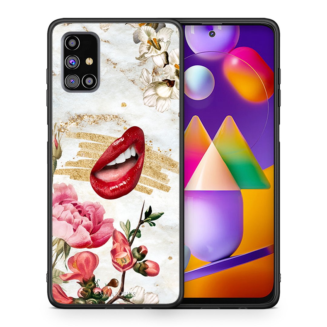 Θήκη Samsung M31s Red Lips από τη Smartfits με σχέδιο στο πίσω μέρος και μαύρο περίβλημα | Samsung M31s Red Lips case with colorful back and black bezels