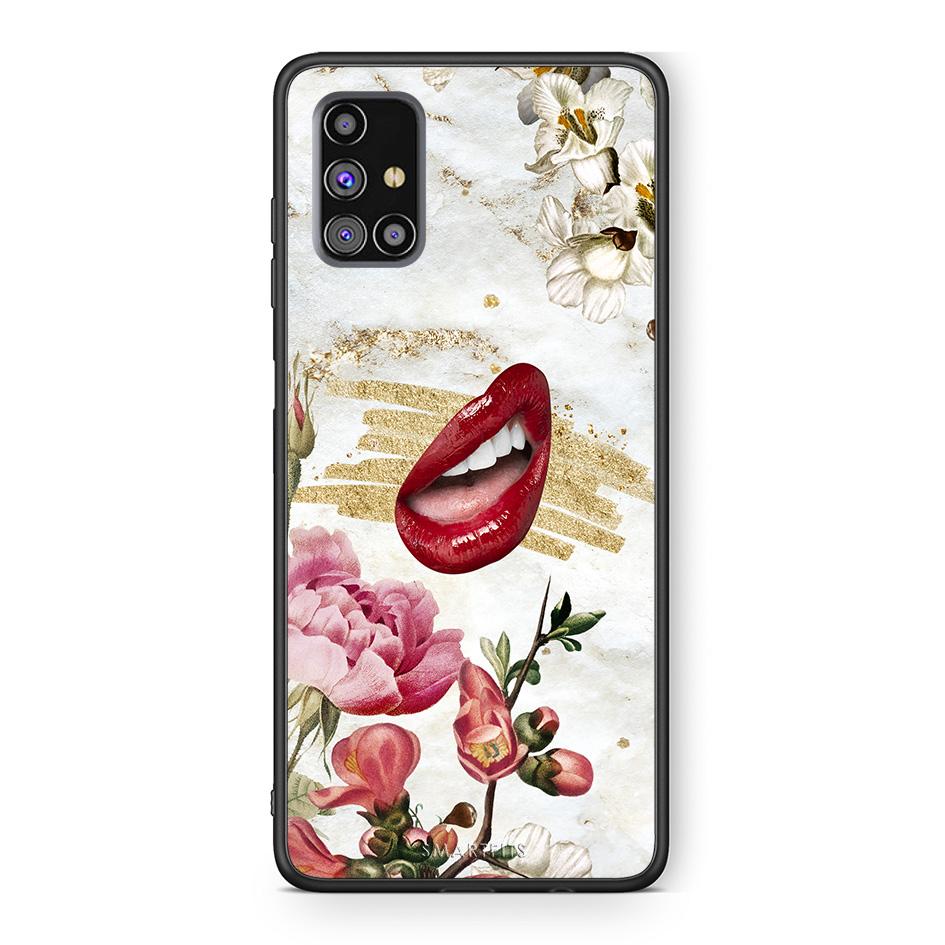 Samsung M31s Red Lips θήκη από τη Smartfits με σχέδιο στο πίσω μέρος και μαύρο περίβλημα | Smartphone case with colorful back and black bezels by Smartfits