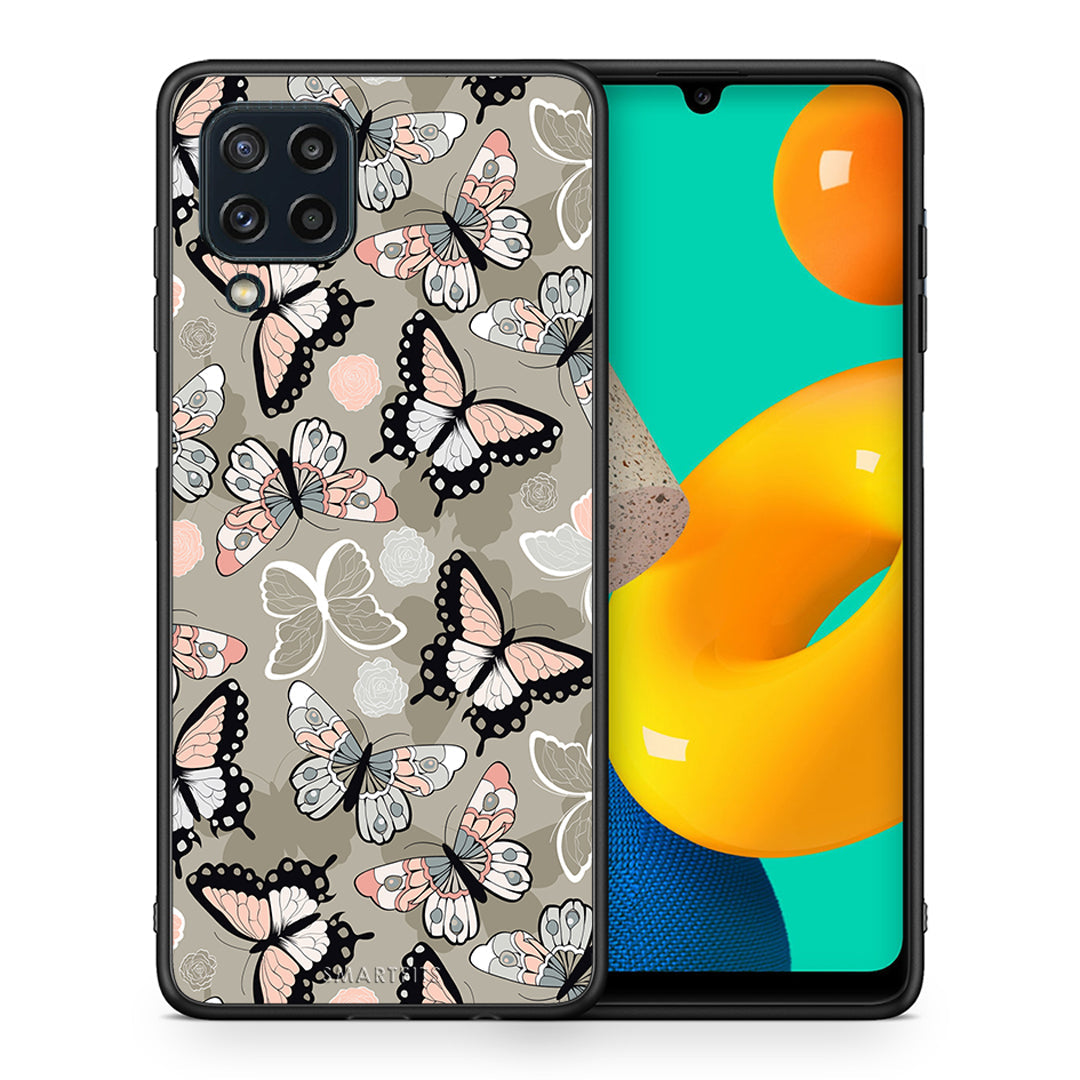 Θήκη Samsung M32 4G Butterflies Boho από τη Smartfits με σχέδιο στο πίσω μέρος και μαύρο περίβλημα | Samsung M32 4G Butterflies Boho case with colorful back and black bezels