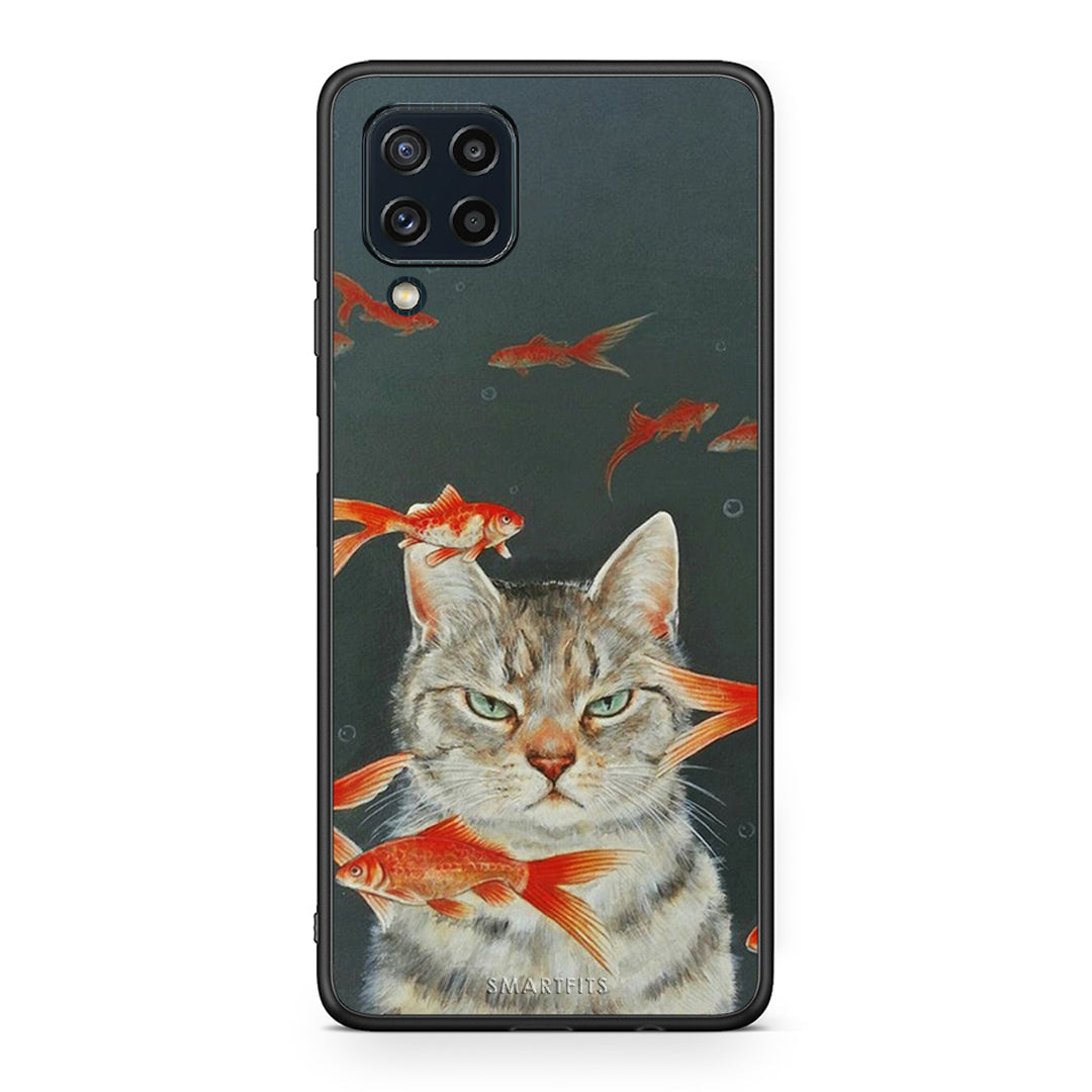 Samsung M32 4G Cat Goldfish θήκη από τη Smartfits με σχέδιο στο πίσω μέρος και μαύρο περίβλημα | Smartphone case with colorful back and black bezels by Smartfits