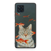 Thumbnail for Samsung M32 4G Cat Goldfish θήκη από τη Smartfits με σχέδιο στο πίσω μέρος και μαύρο περίβλημα | Smartphone case with colorful back and black bezels by Smartfits