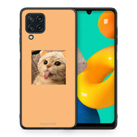 Thumbnail for Θήκη Samsung M32 4G Cat Tongue από τη Smartfits με σχέδιο στο πίσω μέρος και μαύρο περίβλημα | Samsung M32 4G Cat Tongue case with colorful back and black bezels