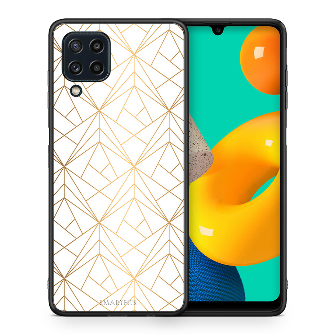 Θήκη Samsung M32 4G Luxury White Geometric από τη Smartfits με σχέδιο στο πίσω μέρος και μαύρο περίβλημα | Samsung M32 4G Luxury White Geometric case with colorful back and black bezels