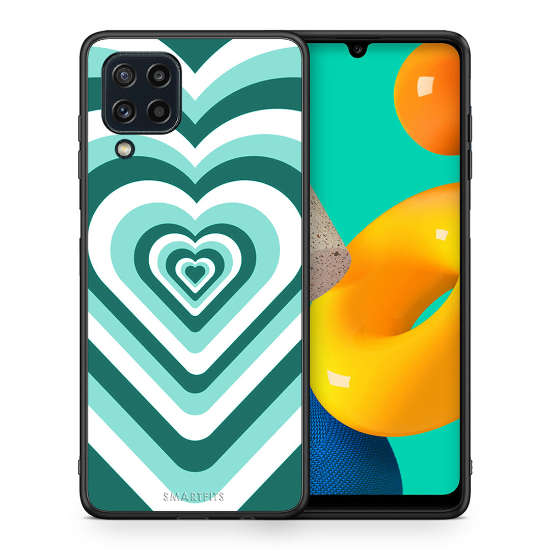 Θήκη Samsung M32 4G Green Hearts από τη Smartfits με σχέδιο στο πίσω μέρος και μαύρο περίβλημα | Samsung M32 4G Green Hearts case with colorful back and black bezels