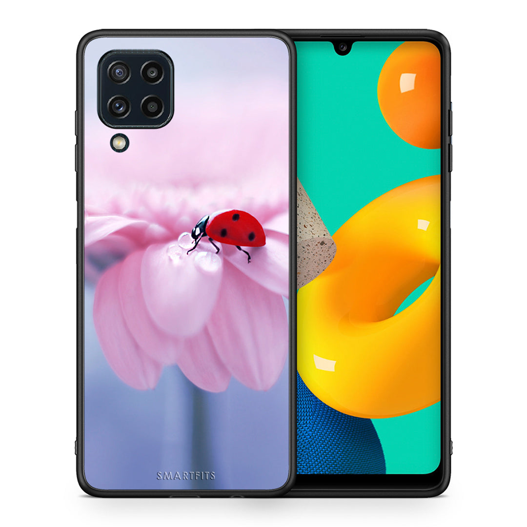 Θήκη Samsung M32 4G Ladybug Flower από τη Smartfits με σχέδιο στο πίσω μέρος και μαύρο περίβλημα | Samsung M32 4G Ladybug Flower case with colorful back and black bezels