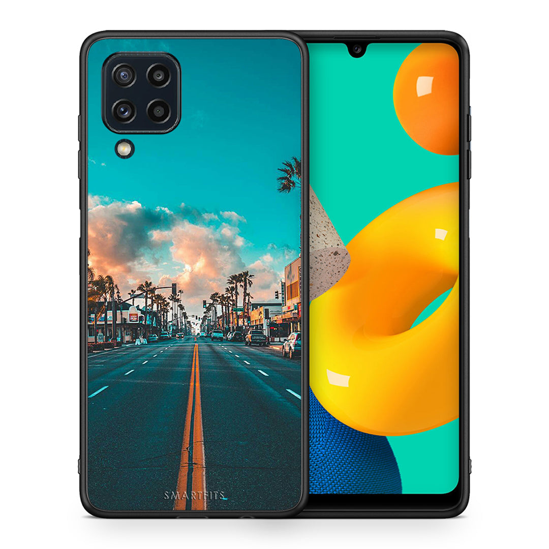 Θήκη Samsung M32 4G City Landscape από τη Smartfits με σχέδιο στο πίσω μέρος και μαύρο περίβλημα | Samsung M32 4G City Landscape case with colorful back and black bezels