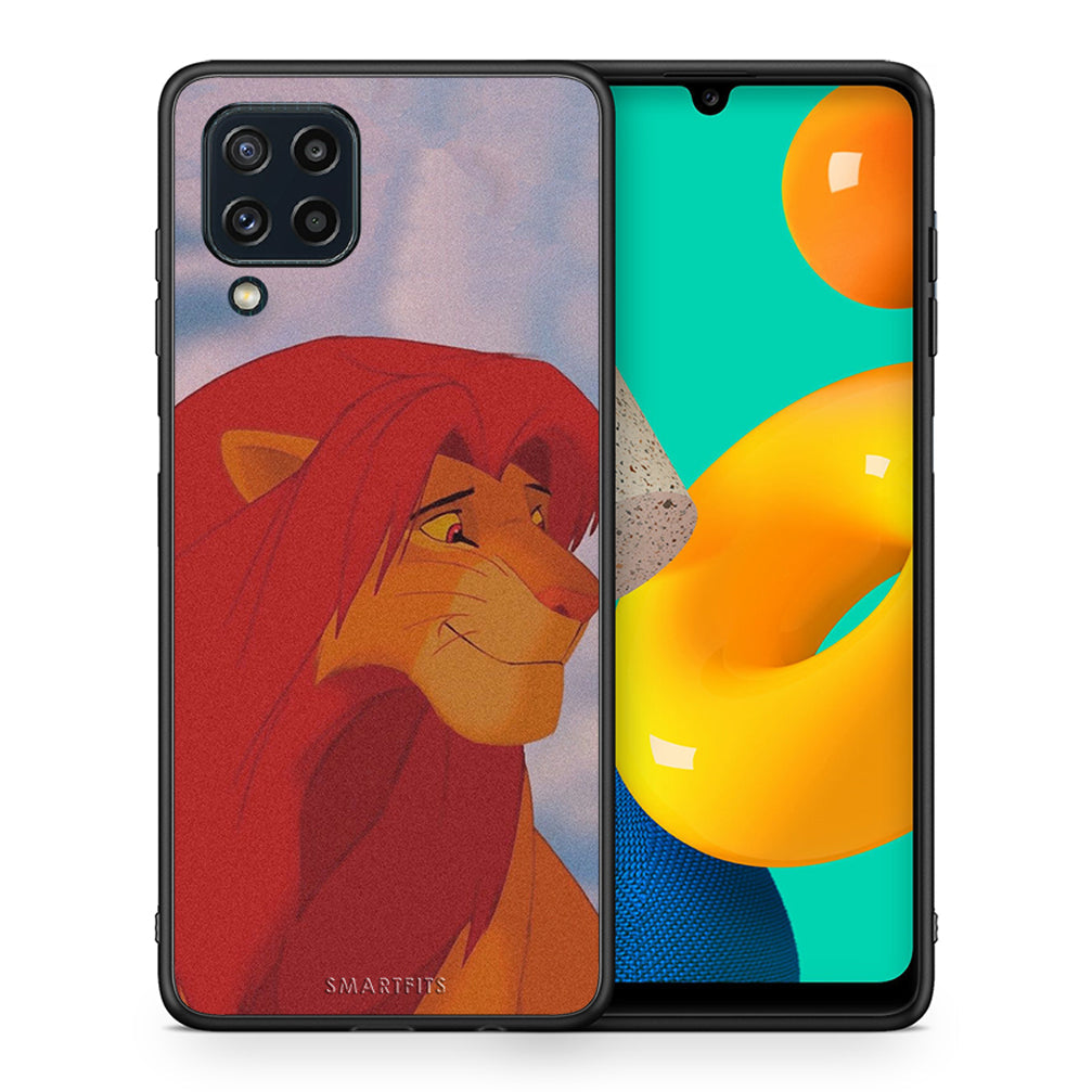 Θήκη Αγίου Βαλεντίνου Samsung M32 4G Lion Love 1 από τη Smartfits με σχέδιο στο πίσω μέρος και μαύρο περίβλημα | Samsung M32 4G Lion Love 1 case with colorful back and black bezels