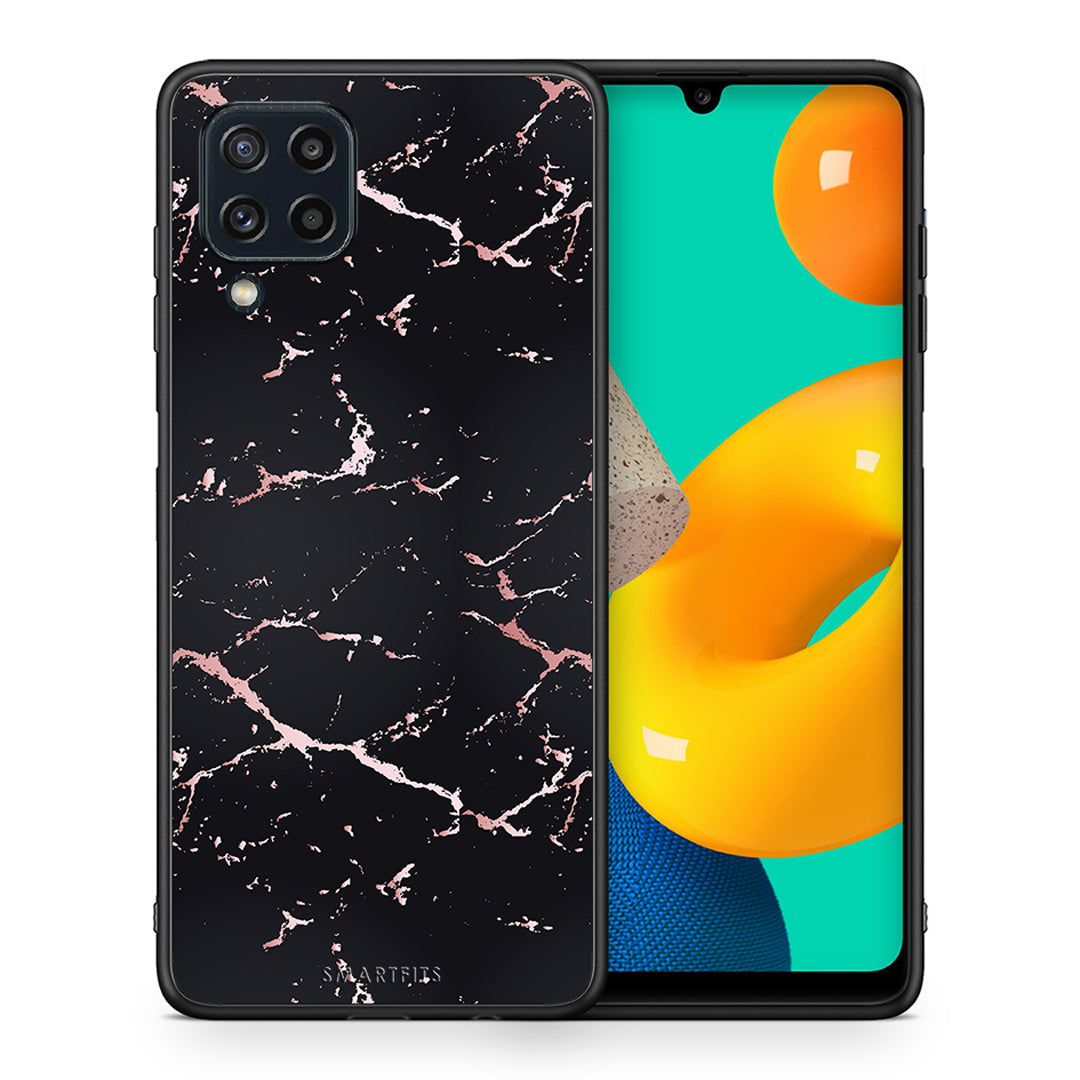 Θήκη Samsung M32 4G Black Rosegold Marble από τη Smartfits με σχέδιο στο πίσω μέρος και μαύρο περίβλημα | Samsung M32 4G Black Rosegold Marble case with colorful back and black bezels