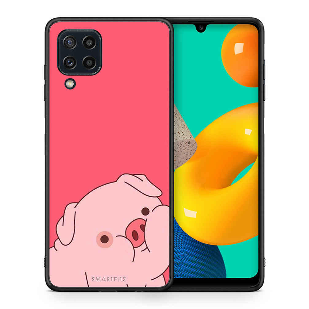 Θήκη Αγίου Βαλεντίνου Samsung M32 4G Pig Love 1 από τη Smartfits με σχέδιο στο πίσω μέρος και μαύρο περίβλημα | Samsung M32 4G Pig Love 1 case with colorful back and black bezels