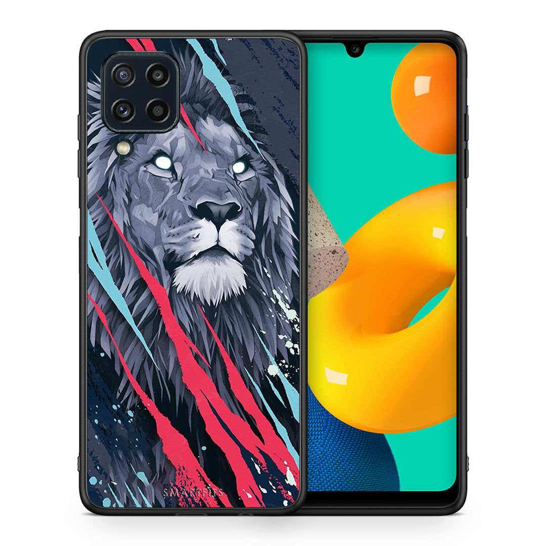 Θήκη Samsung M32 4G Lion Designer PopArt από τη Smartfits με σχέδιο στο πίσω μέρος και μαύρο περίβλημα | Samsung M32 4G Lion Designer PopArt case with colorful back and black bezels