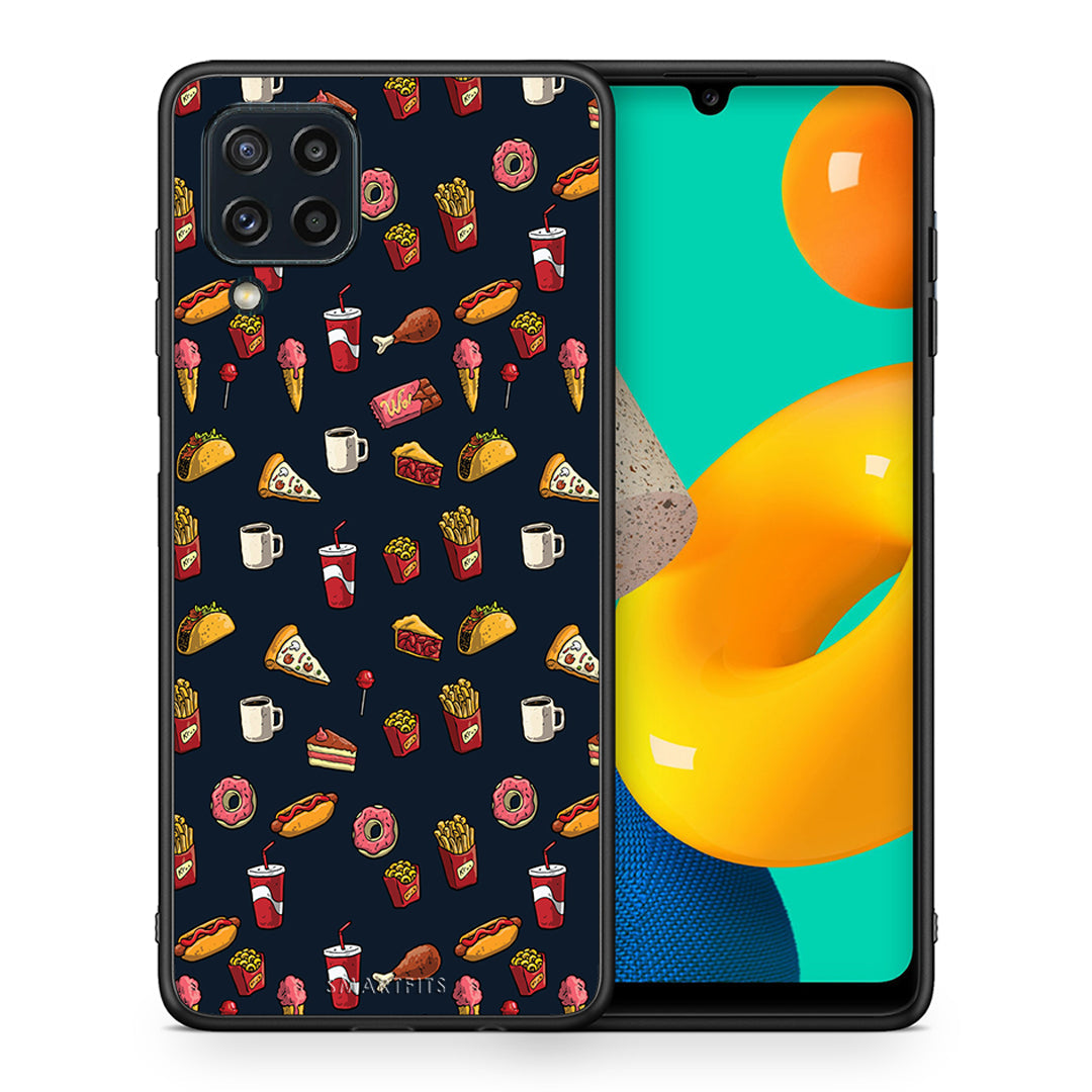 Θήκη Samsung M32 4G Hungry Random από τη Smartfits με σχέδιο στο πίσω μέρος και μαύρο περίβλημα | Samsung M32 4G Hungry Random case with colorful back and black bezels