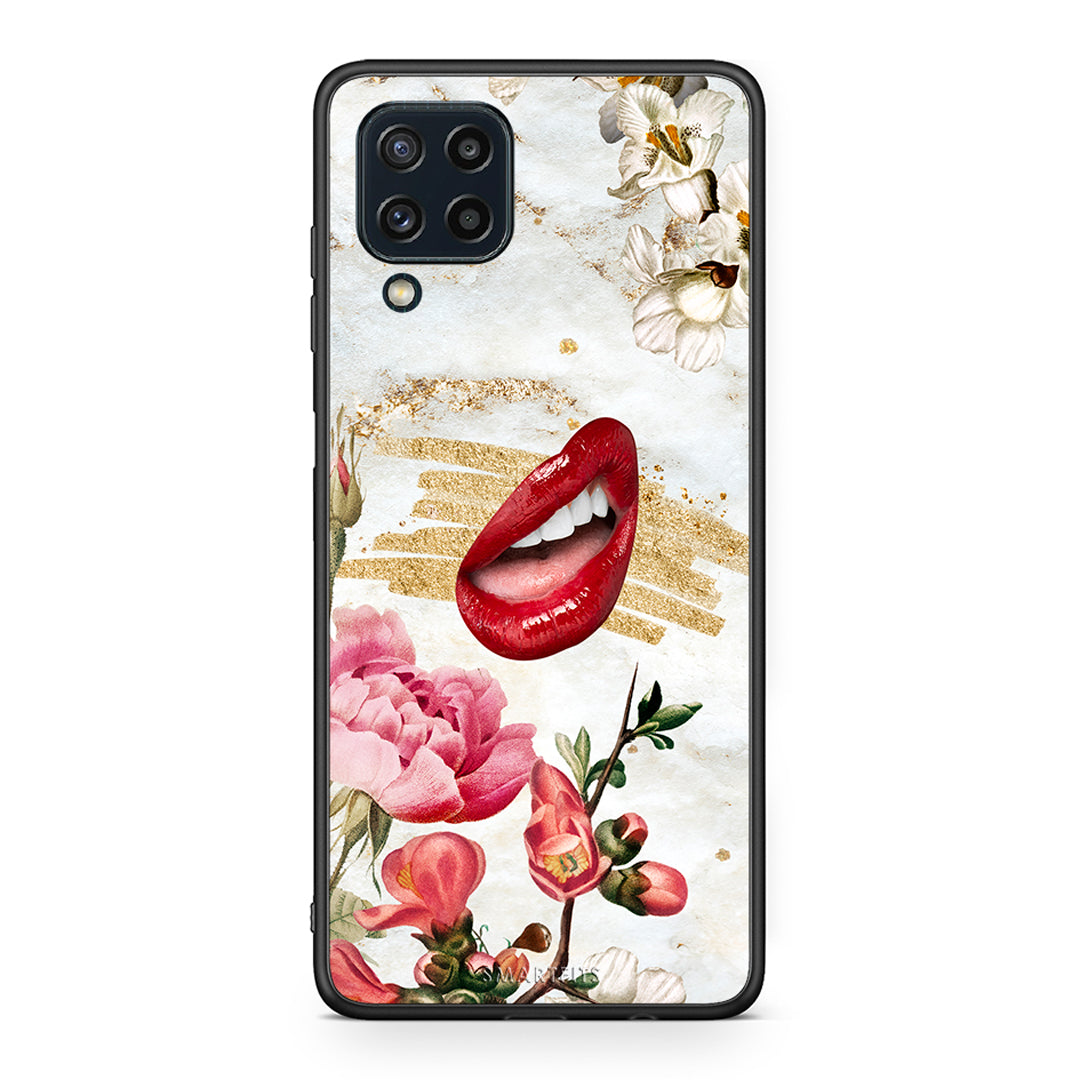 Samsung M32 4G Red Lips θήκη από τη Smartfits με σχέδιο στο πίσω μέρος και μαύρο περίβλημα | Smartphone case with colorful back and black bezels by Smartfits