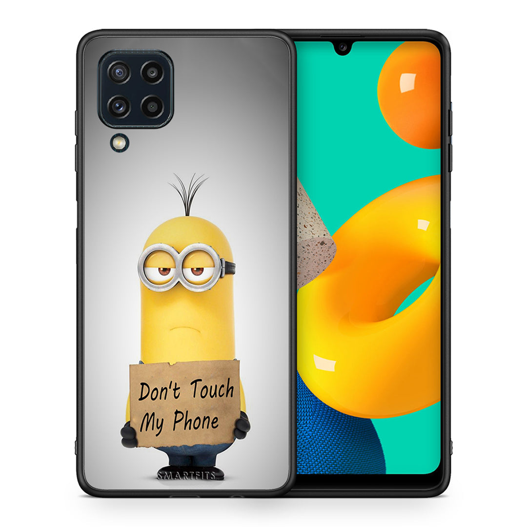 Θήκη Samsung M32 4G Minion Text από τη Smartfits με σχέδιο στο πίσω μέρος και μαύρο περίβλημα | Samsung M32 4G Minion Text case with colorful back and black bezels