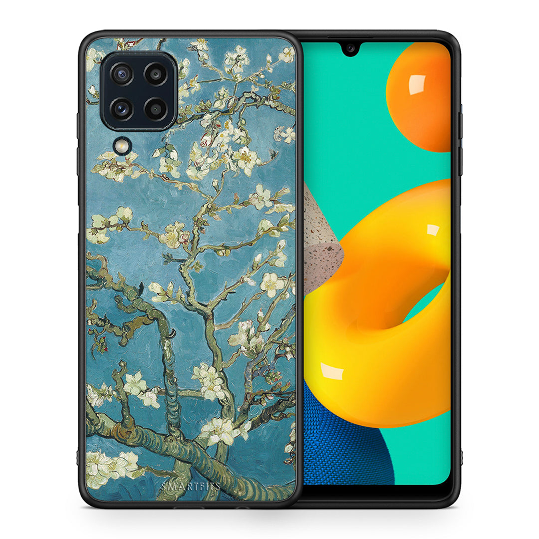 Θήκη Samsung M32 4G White Blossoms από τη Smartfits με σχέδιο στο πίσω μέρος και μαύρο περίβλημα | Samsung M32 4G White Blossoms case with colorful back and black bezels