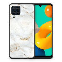 Thumbnail for Θήκη Samsung M32 4G White Gold Marble από τη Smartfits με σχέδιο στο πίσω μέρος και μαύρο περίβλημα | Samsung M32 4G White Gold Marble case with colorful back and black bezels