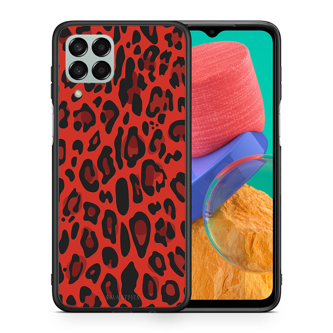 Θήκη Samsung M33 Red Leopard Animal από τη Smartfits με σχέδιο στο πίσω μέρος και μαύρο περίβλημα | Samsung M33 Red Leopard Animal case with colorful back and black bezels