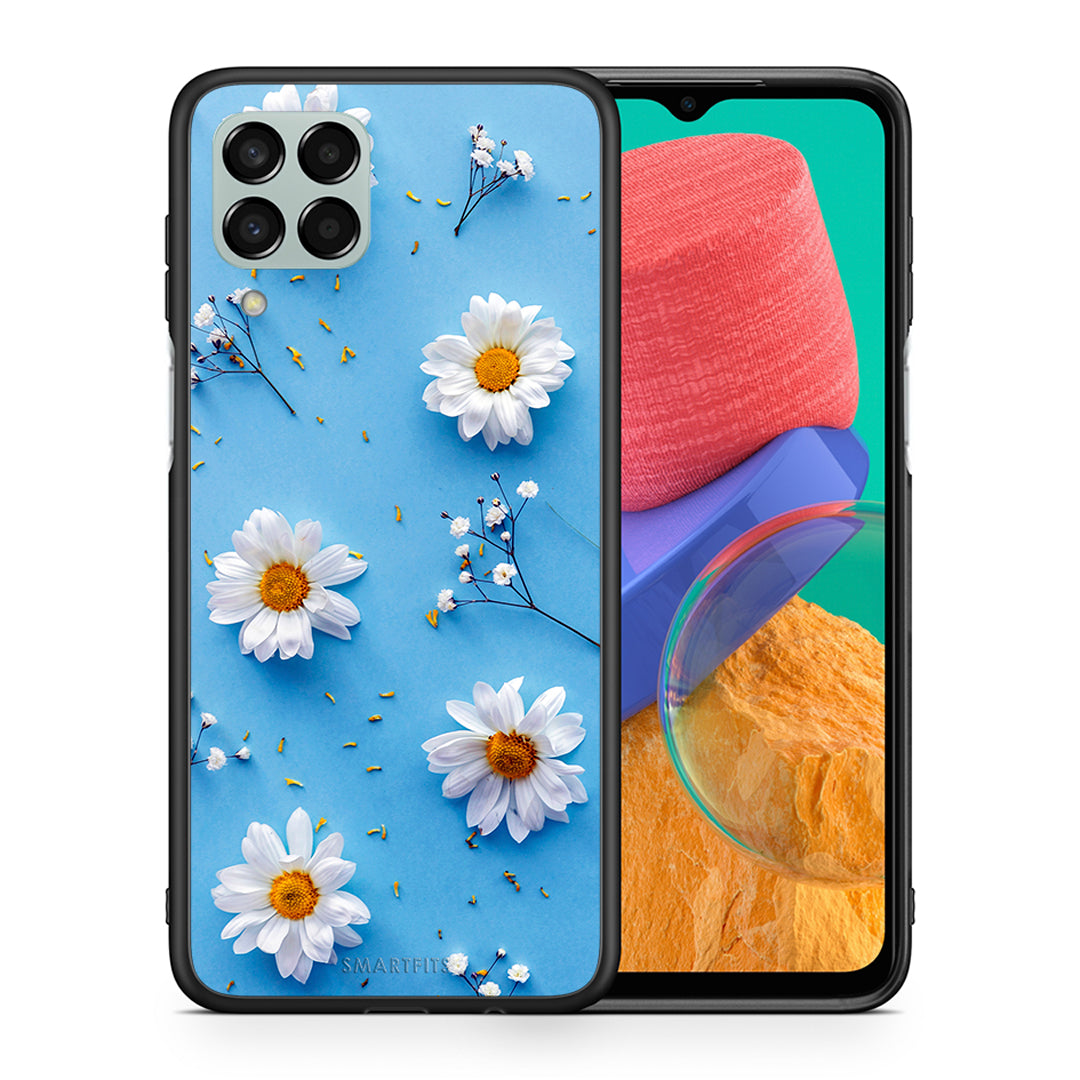 Θήκη Samsung M33 Real Daisies από τη Smartfits με σχέδιο στο πίσω μέρος και μαύρο περίβλημα | Samsung M33 Real Daisies case with colorful back and black bezels