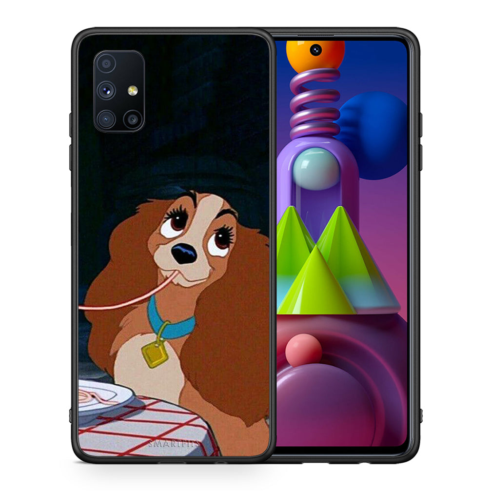 Θήκη Αγίου Βαλεντίνου Samsung Galaxy M51 Lady And Tramp 2 από τη Smartfits με σχέδιο στο πίσω μέρος και μαύρο περίβλημα | Samsung Galaxy M51 Lady And Tramp 2 case with colorful back and black bezels